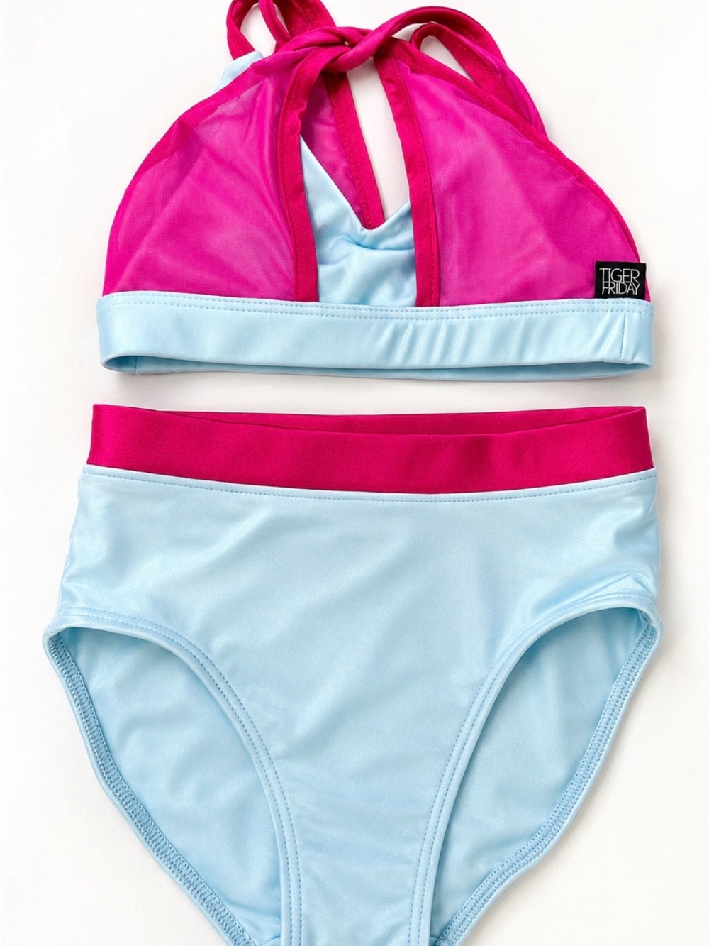 Tiger Friday 2 piece dance set. Child Medium, Pink-Aqua
